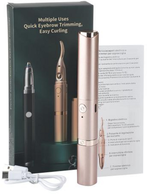 2-IN-1 속눈썹 컬러 USB 충전식 가열 컬링 클립 마스카라 눈썹 트리머 헤어 면도기 리프팅에 도움, 1)Eyelash Curler