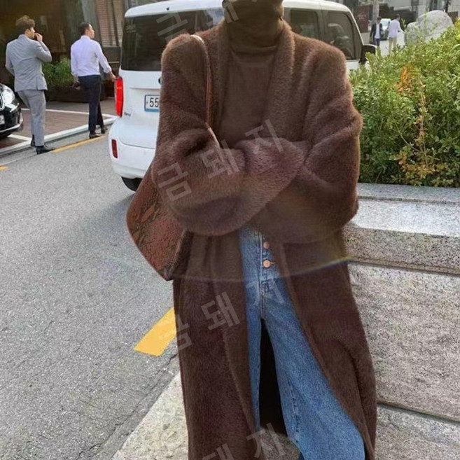 여성 느슨한 벨벳 긴 니트 카디건