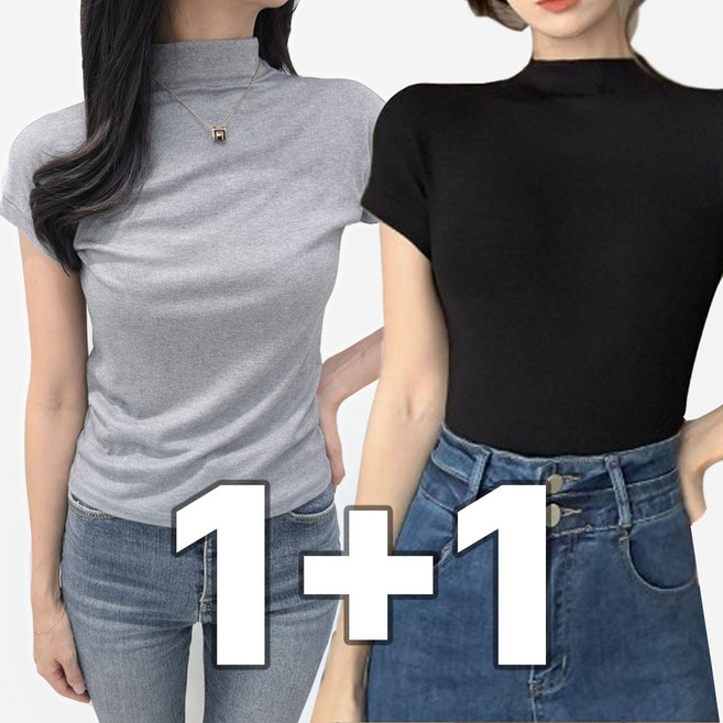 밀크린 여성 여름 목폴라티 반팔 나시 2종 세트 얇은 반소매 폴라티 티셔츠