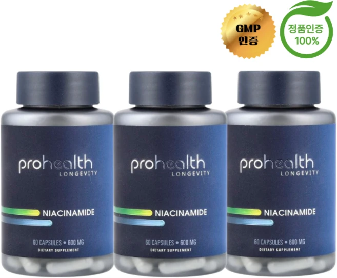 2+1 프로헬스 롱제비티 나이아신아마이드 600mg 캡슐 60정, 알약/캡슐, 3개 - 쿠팡