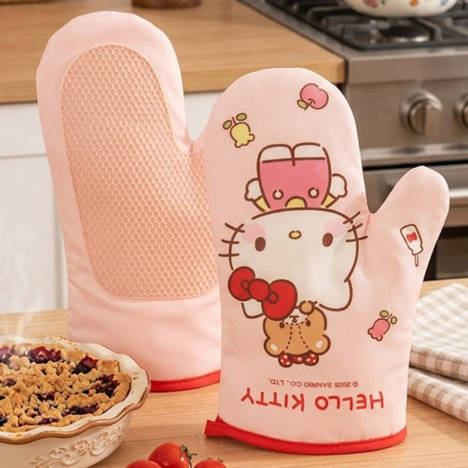 산리오 캐릭터 오븐장갑 헬로키티 실리콘 미끄럼방지 베이킹 에어프라이어 오븐용 장갑, 1개, 레드