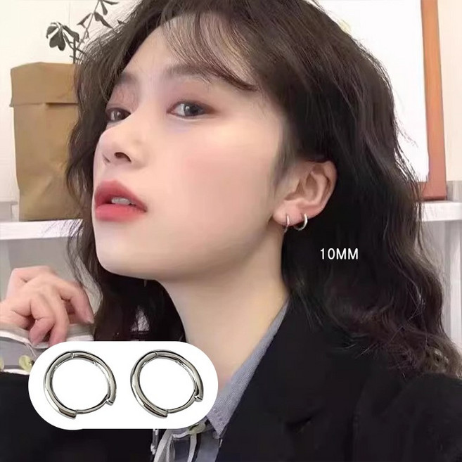 6mm-14mm 기본모델 반지귀걸이 실버 작은원형 귀걸이 프랑스풍 매력 귀걸이핀 분위기있고 매치쉬움 부드러운 얼굴선 연출 일상용 통근하다