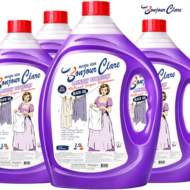 봉쥬르끌레어 블랙젤 액체세제 라벤더향 실내건조 중성세제, 4개, 2.5L