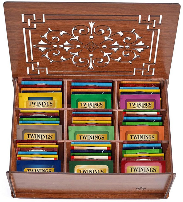 트윈잉 티 샘플러 컬렉션 u2013 80 티백 20가지 맛/별도 차 장식용 대나무 상자 선물 세트 나무 정리함 포함 가정 사무실 가족 및 친구에게 이상적인 (대나무 상자), Brown