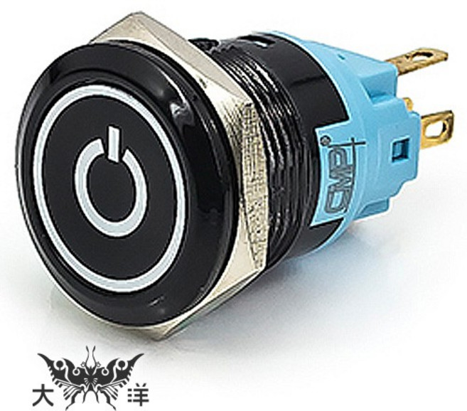 19mm 烤漆塑殼 平面電源燈 有段開關, 1個, DC24V 藍色, DC24V 藍色