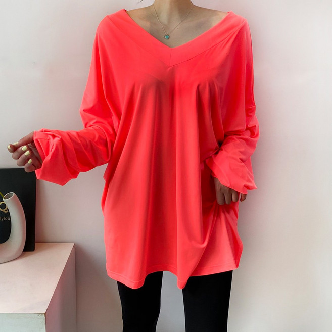 여성 엄마 형광 브이넥 루즈핏 긴팔 롱래쉬가드 빅사이즈 수영복 임산부 3color