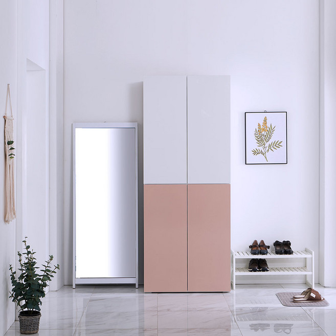 리버퍼니쳐 비스포크 원터치오픈4도어 현관 키큰 광폭신발장 800 여러가지 colors, 화이트핑크