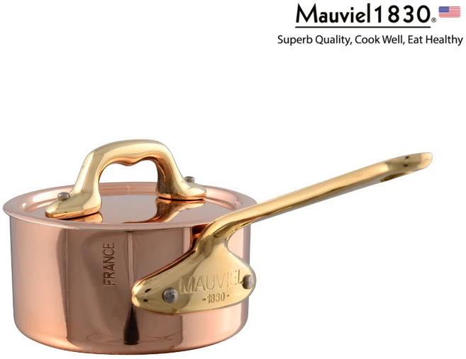 Mauviel 모비엘 M MINIS 코퍼 소스팬 구리 밀크팬 뚜껑 포함 9cm 황동 손잡이, 1개