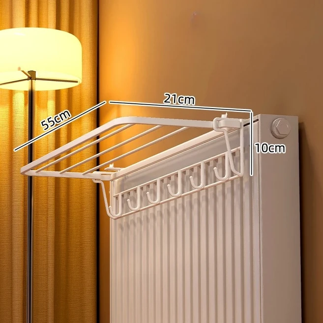 헤비듀티 벽걸이형 라디에이터 랙 - 풀아웃 옷 건조 선반 및 봉 | 겨울 의류를 위한 공간 절약(블랙/화이, 03 white-L-1pc