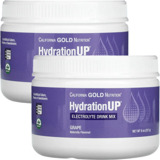 [1+1] 캘리포니아골드뉴트리션 HydrationUP 전해질 드링크 믹스 포도 맛 227g, 2개 - 쿠팡