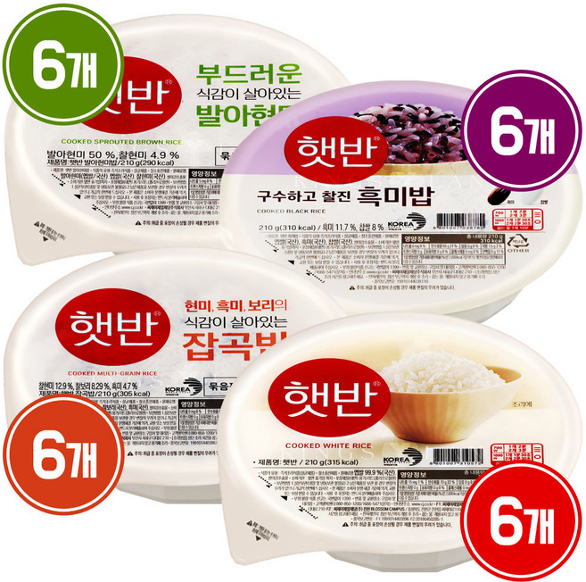 CJ 햇반 210g 혼합 4종 24개 (백미밥+발아현미밥+흑미밥+잡곡밥 각 6개), 1박스, 4.2kg