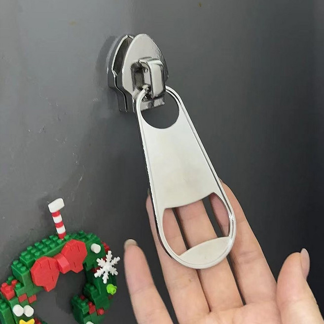 래미리아 대형 지퍼 모양 맥주소주 오프너 자석 병따개, 1개, 실버