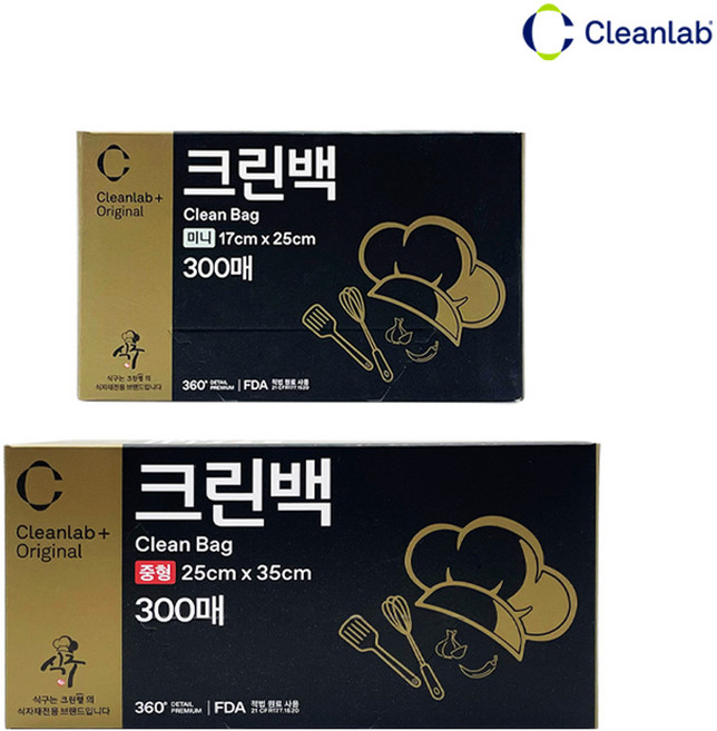 크린랩 식구 크린백 17x25cm+25x35cm (미니+중) 300매 세트, 2개, 300개입, 혼합
