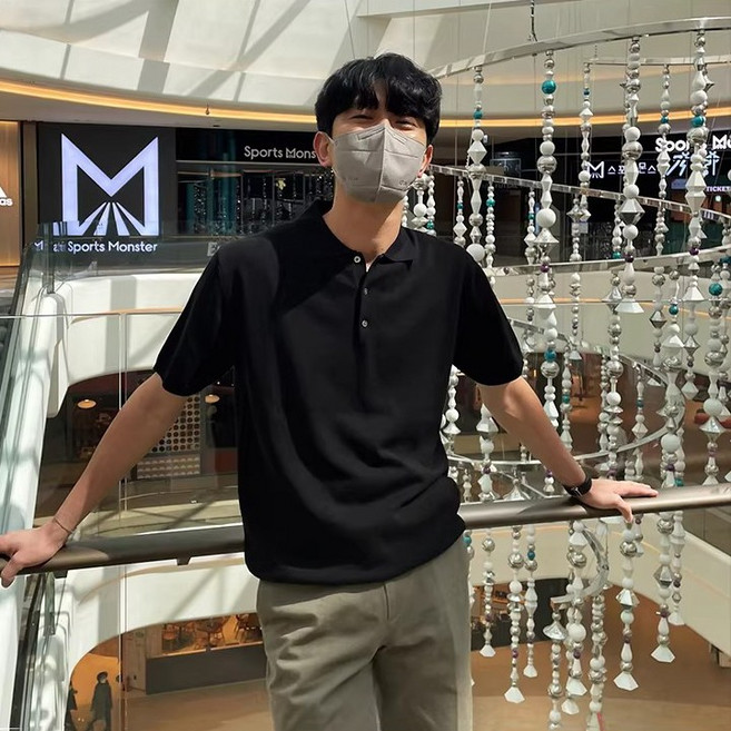 ANYOU 남성 하계 통기성 스탠다드 반팔 빅사이즈 라운드 니트 티셔츠