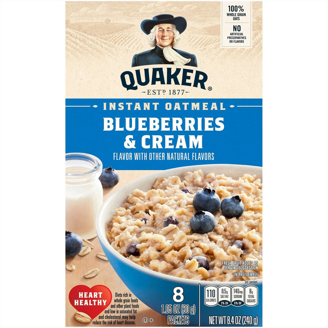 QUAKER 桂格 即食燕麥 藍莓&奶油 8入, 1個, 240g