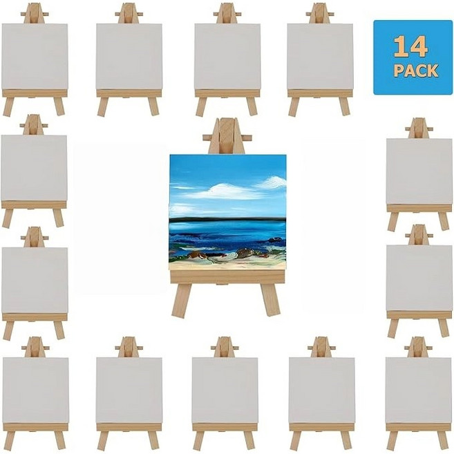 아티스트 화이트 미니 캔버스 스탠드 세트, 4인치 x 4인치 14개