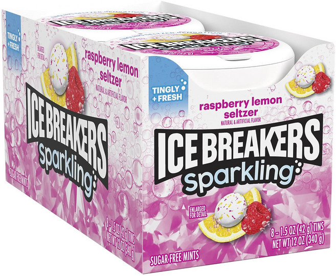 ICE BREAKERS Sparkling Raspberry Lemon Seltzer Breath Mints Tins 1.5 oz (8 Count), 42g, 1개