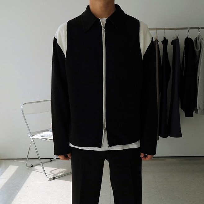 맨즈북 미니멀 카라 남자 투웨이 집업 숏 바시티 니트 가디건