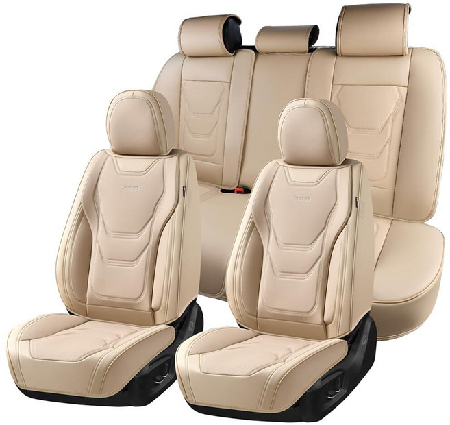 Coverado Car Seat Covers Covers for Cars 5 Seats Full Set Protector Waterproof Nappa Leather Cu, 풀 세트, 베이지