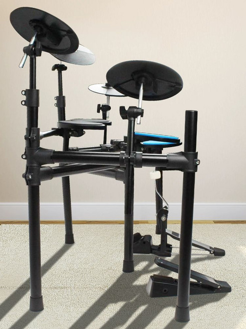 전자 드럼 패드 세트 키트 가정용 스틱 핸드 구성 DM30 스피커 블루 다른, 1개, 5드럼 2심벌 하이햇 페달