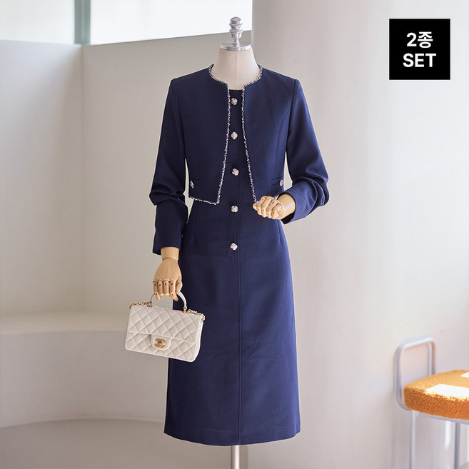 [55-77]트위드 라인 크롭 자켓 원피스 2세트_T2603SE009A