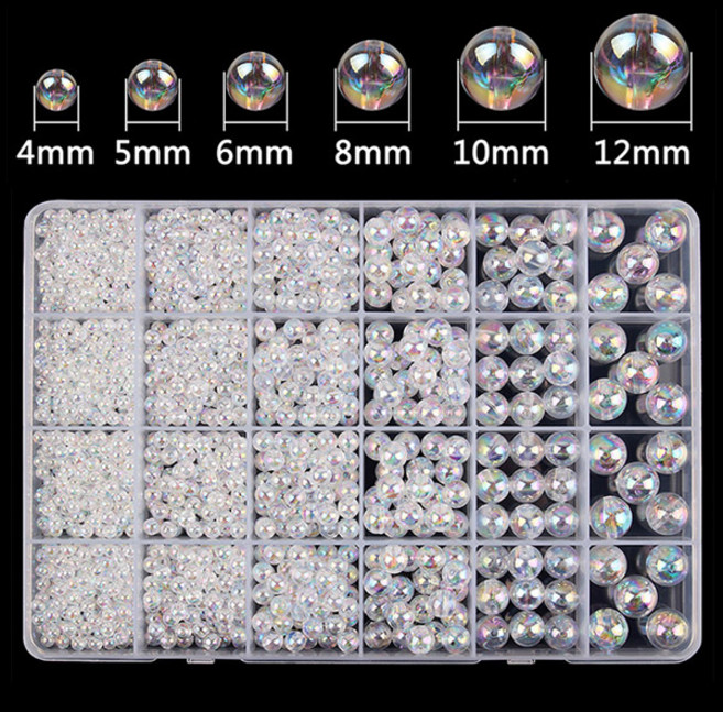 24칸 투명 오로라 구슬비즈 4~12mm 아크릴비즈, 1개, 24칸 투명오로라 구슬