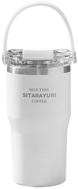 호밍사이 대용량 보온병 보온컵 휴대용 커피컵 304 스테인리스 스틸 이중 보온병 보냉병 이중 빨대 휴대용 보온컵 캠핑용 청량음료컵 빨대컵 차량용 컵, 흰색, 1개, 600ml