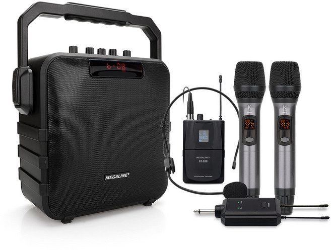 MEGALINE MGP-2009DH2 이동식앰프 강의용무선마이크 행사용스피커 충전식앰프 휴대용앰프스피커, 블랙