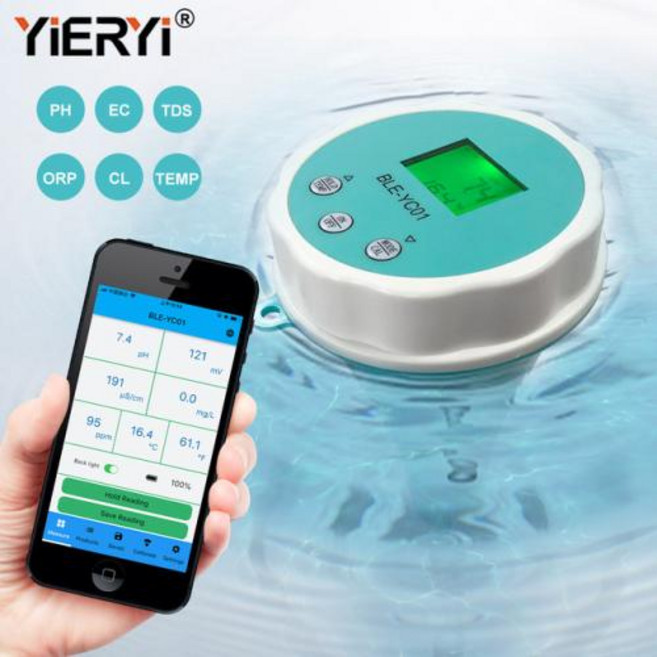 염도계 디지털 염도측정기 염분 나트륨 측정 가정용 Yieryi 블루투스 염소 수족관 수영장 물고기 탱크 물 전문 PH ORP EC TDS CL 플로팅 모니터 다양한 061EA 9, 01 pH calibration