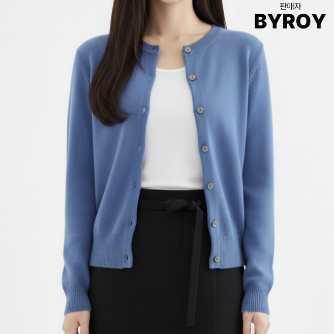 바이로이 소프트터치 여성 모달 라운드넥 긴팔 니트 가디건