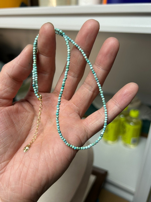 天然綠松石鎖骨鏈 2mm 長度38+延長鏈