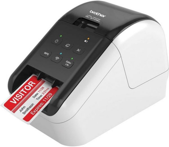 브라더 QL810Wc 다이렉트 열 초고속 무선 라벨 프린터 블랙 분당 110개 300 x 600 dpi 오토 커터 유선 고속 USB 2.0 WiFi, New