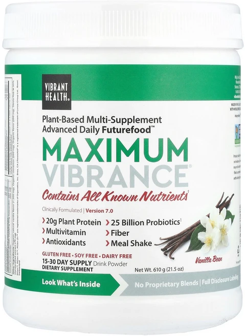 Vibrant Health Maximum Vibrance® 버전 7.0 바닐라 빈 610g(21.5oz) Health (바이브런트헬스), Vibrant Health, Maximum Vibran, 1개, 610g - 쿠팡