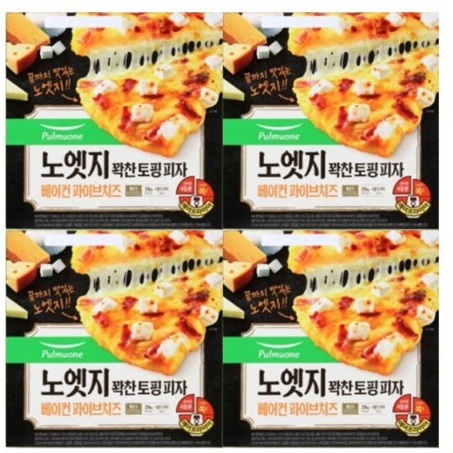 [풀무원]노엣지 꽉찬토핑 피자 파이브치즈(3~4인)x4판, 376g, 4개