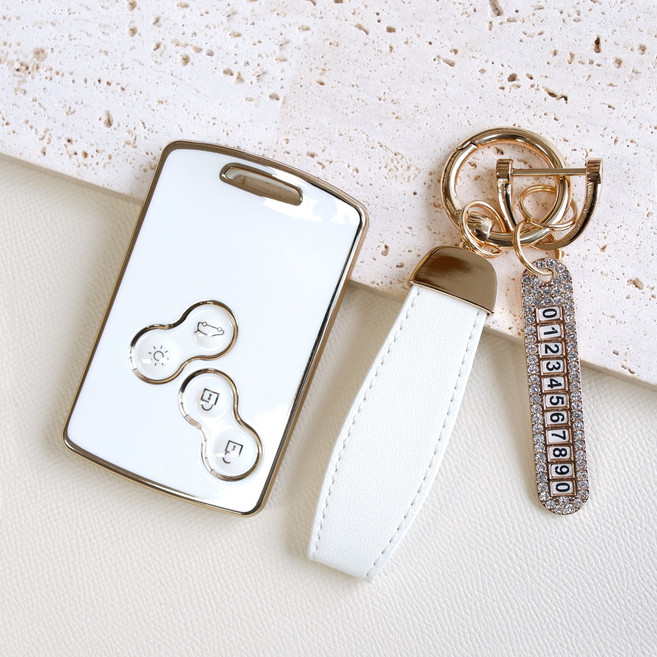 트니르 SM3 SM5 SM7 CLIO QM3 QM5 차키 케이스 TPU 가죽 키링 키홀더 스마트키 르노삼성 호환 c타입 자동차 키 커버 케이스 차량용품, 일반오링, 화이트