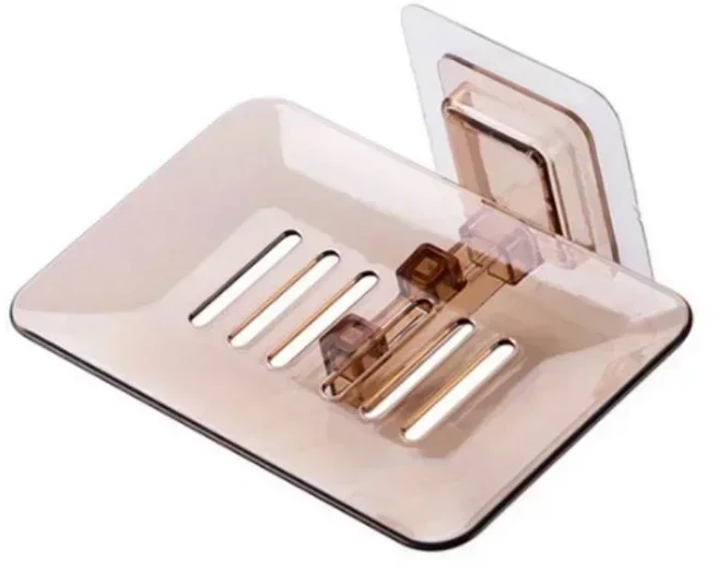 비누 랙 드릴링 없음 벽 마운트 더블 레이어 홀더 스폰지 접시 욕실 액세서리 자기 접착제, 02 brown, 1개