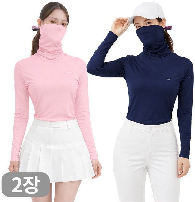아소트 스포츠 아웃도어 프리미엄 골프이너 쿨링 여성 마스크 일체형 긴팔 티셔츠 2장세트