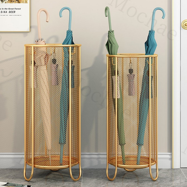 Mochae 우산꽂이 철제 대용량 스탠드 우산꽂이 정리함 현관 인테리어 우산 스탠드 가정용 사무실 심플 모던우산꽂이 장우산 우산보관함, L(26*55cm) * 골드 * 1개, 1개