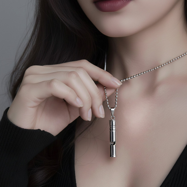 TLB 디펜스 호신용 호루라기 티타늄 목걸이 팬던트, 1개, 70cm 크롬