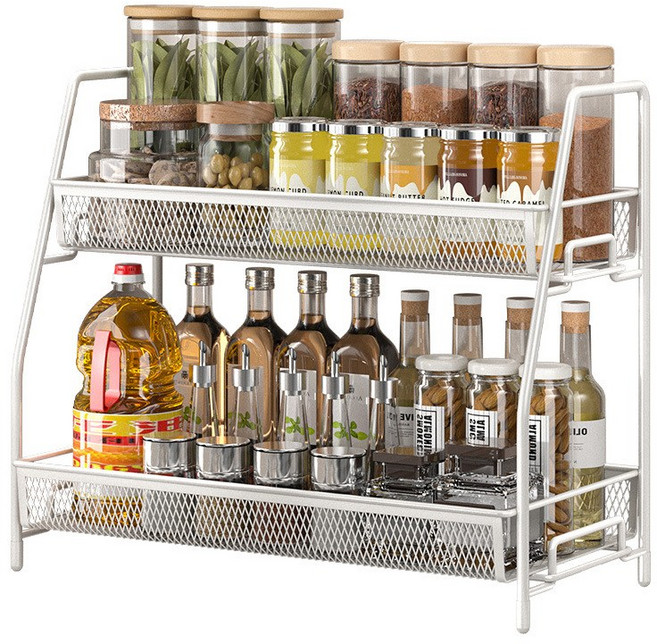 호밍사이 다용도 주방 2단 양념통 정리대 탄소강 양념선반, 화이트, 1개