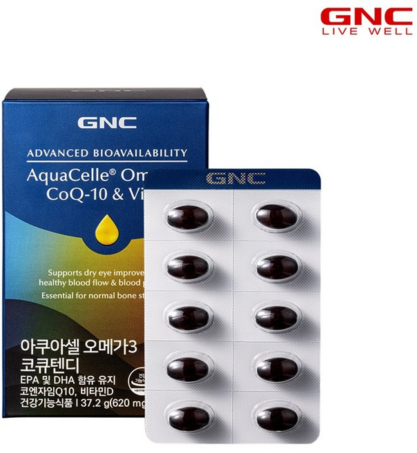 [GNC] 아쿠아셀 오메가3 코큐텐디 (60캡슐) 30일분_51048, 1개, 60정