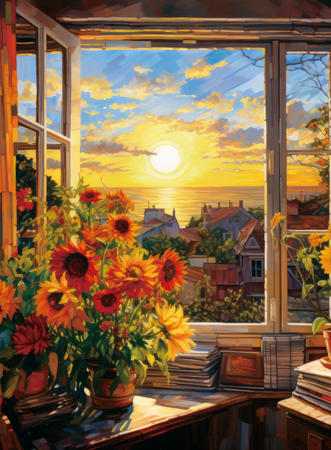 직소퍼즐 500조각 (석양에 물든 창문) 명화 풍경 38x52cm, 1개