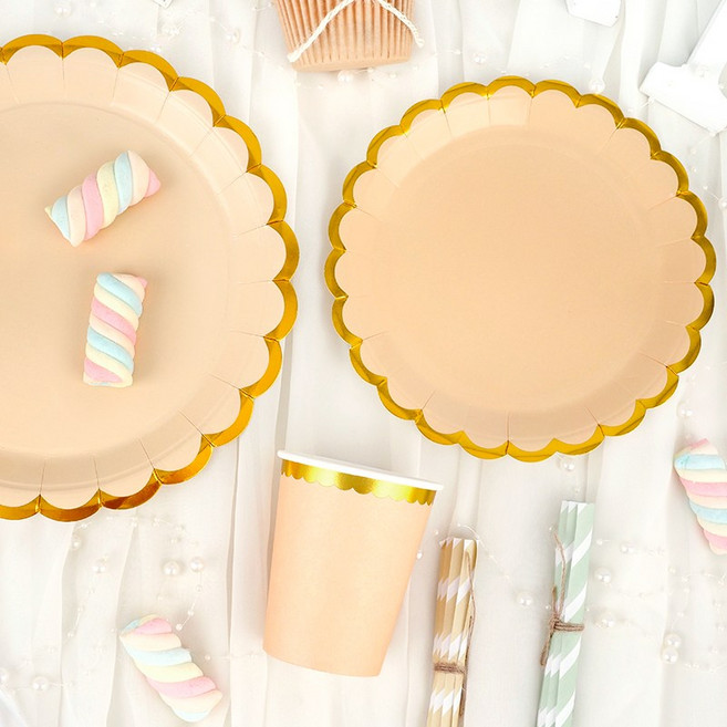 파티팡 파티접시 23cm 10p + 파티접시 18cm 10p + 파티컵 10p 생일 테이블패키지 10인세트, 골드라인 베이지, 1개