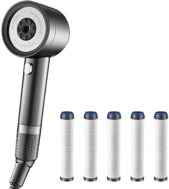 데일앤드 욕실 청소 스프레이건 4단 온오프 수압상승 조절 필터샤워기 헤드 + 교체 필터 5p 세트, 그레이, 1개