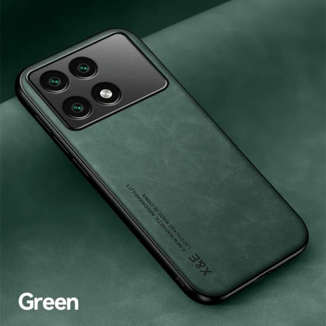 POCO F7 Ultra F6 X6 X7 Pro X5 X4 GT X3 NFC F5 M5 용 고급 가죽 휴대폰 케이스 충격 방지 범퍼 하드 백, 04 Green, 11 For POCO F4 GT