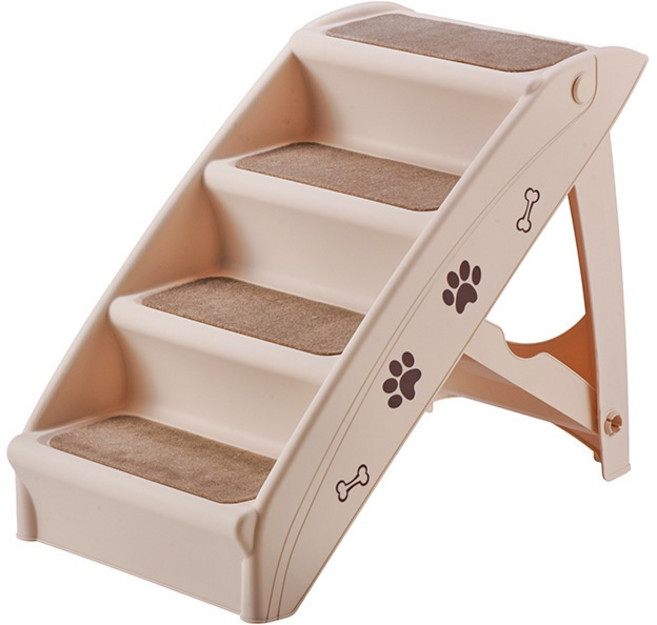 DC 寵物樓梯 摺疊收納式四階爬梯, 3#米白(黃色), 1個
