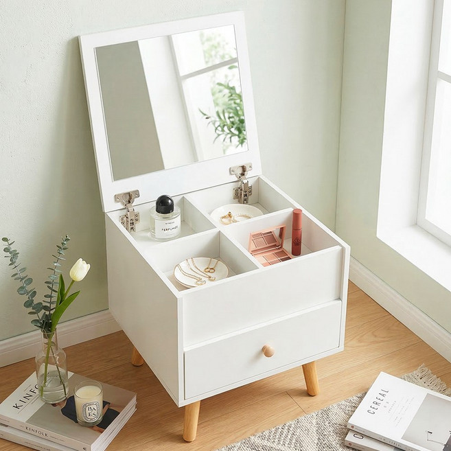 KOTTII 좌식 화장대 거울과 수납 서랍이 달린 미니 화장대, 화이트 400