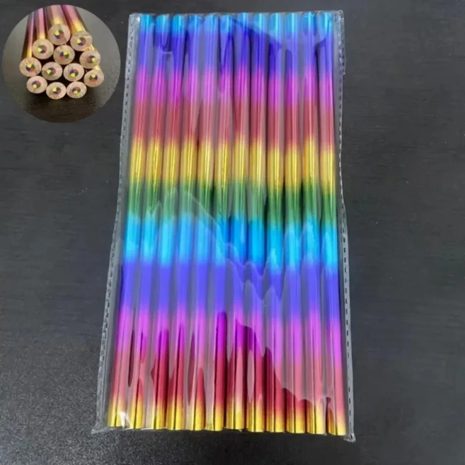 12개 무지개 4색 일체형 무지개 연필 스케치 낙서 색칠 그림용 나무 색연필, 01 12Pcs