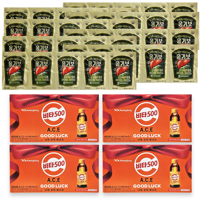 광동제약 비타500 100ml x 40병 + 대웅생명과학 웅기보 x 40포 비타민 음료 드링크 안전포장, 1세트