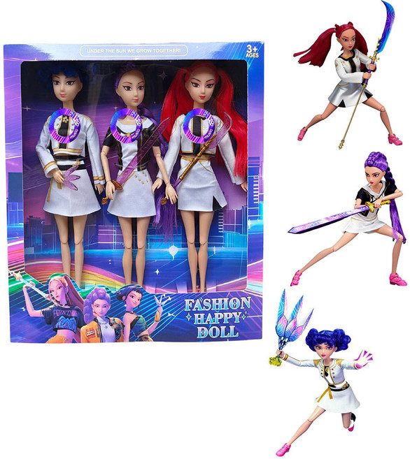 케이팝 데몬 헌터스 사람인형 구체관절 피규어 패션 바비인형 여아 생일 선물 피규어 인형 헌트릭스 장난감992396-939541, 3개, 32cm